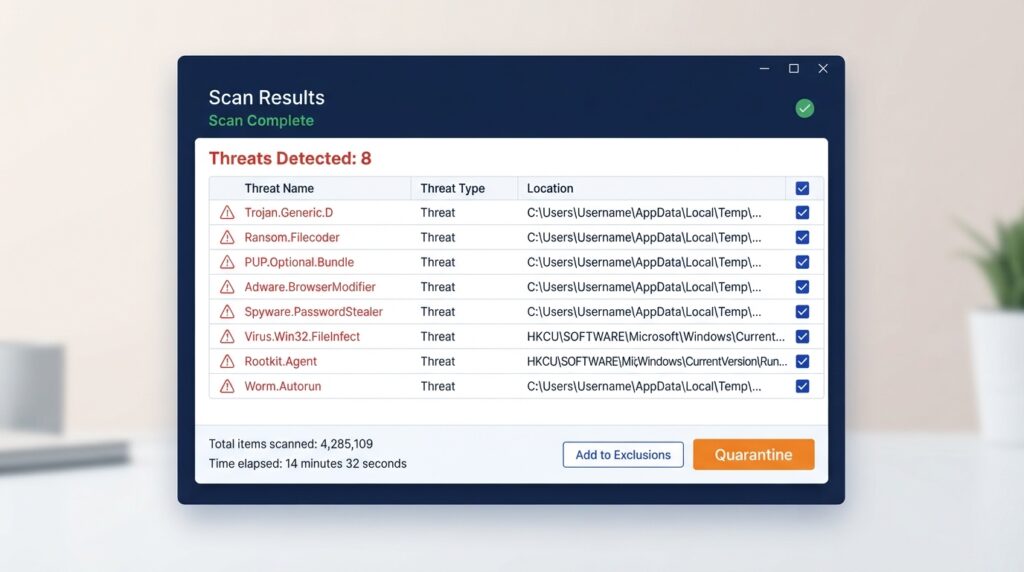 "Malwarebytes Premium scan results showing detected threats"